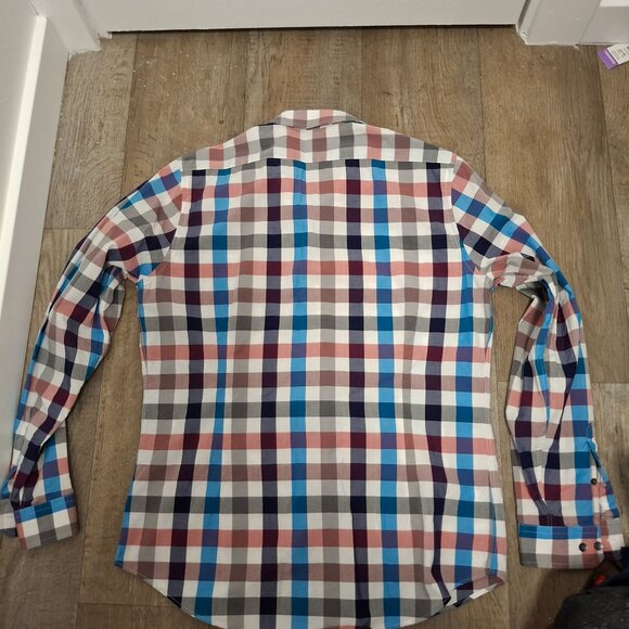 Express Mens Fitted Plaid Long Sleeve Shirt Size L Cotton Button Cuffs 11/2013 - Picture 2 of 7